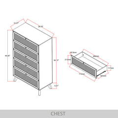 Five-Drawer Chest, Particle Board and Engineered Wood, Cane Panels, Brown