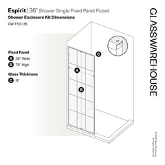 Fixed Shower Panel, Esprit, Frameless Tempered Glass, 36 x 78 In., Matte Black