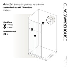 Fixed Shower Panel, Gaia, Frameless Fluted, 34 in. x 78 in., Polished Chrome
