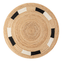 Flatweave Jute Area Rug, 6'1" Round with Natural, Cream and Black