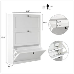 Flip Down Shoe Cabinets, 2-Piece Set in White Engineered Wood