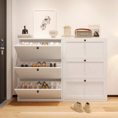 Flip Down Shoe Cabinets, 2-Piece Set in White Engineered Wood
