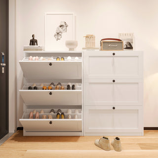 Flip Down Shoe Cabinets, 2-Piece Set in White Engineered Wood