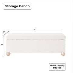 Flip-Top Storage Bench in Cream Boucle with Solid Wood Legs