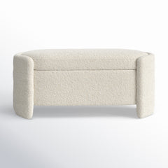 Flip-Top Storage Bench, Ivory White Boucle with Birch Legs