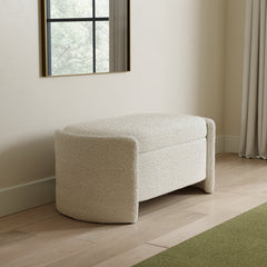 Flip-Top Storage Bench, Ivory White Boucle with Birch Legs