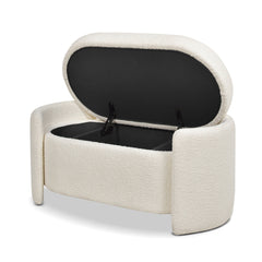 Flip-Top Storage Bench, Ivory White Boucle with Birch Legs