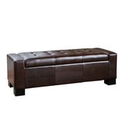 Flip-Top Storage Ottoman, Brown Faux Leather with Tapered Birch Legs