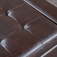 Flip-Top Storage Ottoman, Brown Faux Leather with Tapered Birch Legs