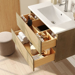Floating Bathroom Vanity, Cove, 30 Inch, Wall Mounted, Ceramic Sink Top, White