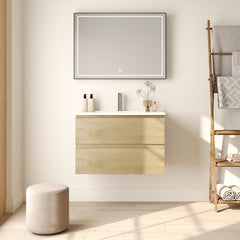 Floating Bathroom Vanity, Cove, 30 Inch, Wall Mounted, Ceramic Sink Top, White
