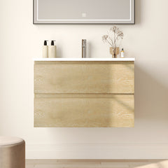 Floating Bathroom Vanity, Cove, 30 Inch, Wall Mounted, Ceramic Sink Top, White