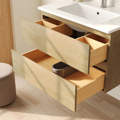 Floating Bathroom Vanity, Cove, 30 Inch, Wall Mounted, Ceramic Sink Top, White