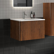 Floating Bathroom Vanity with Ceramic Sink, 24 in, Walnut with Matte White Top
