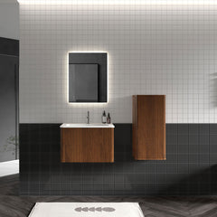 Floating Bathroom Vanity with Ceramic Sink, 24 in, Walnut with Matte White Top