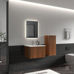 Floating Bathroom Vanity with Ceramic Sink, 24 in, Walnut with Matte White Top