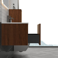 Floating Bathroom Vanity with Ceramic Sink, 24 in, Walnut with Matte White Top