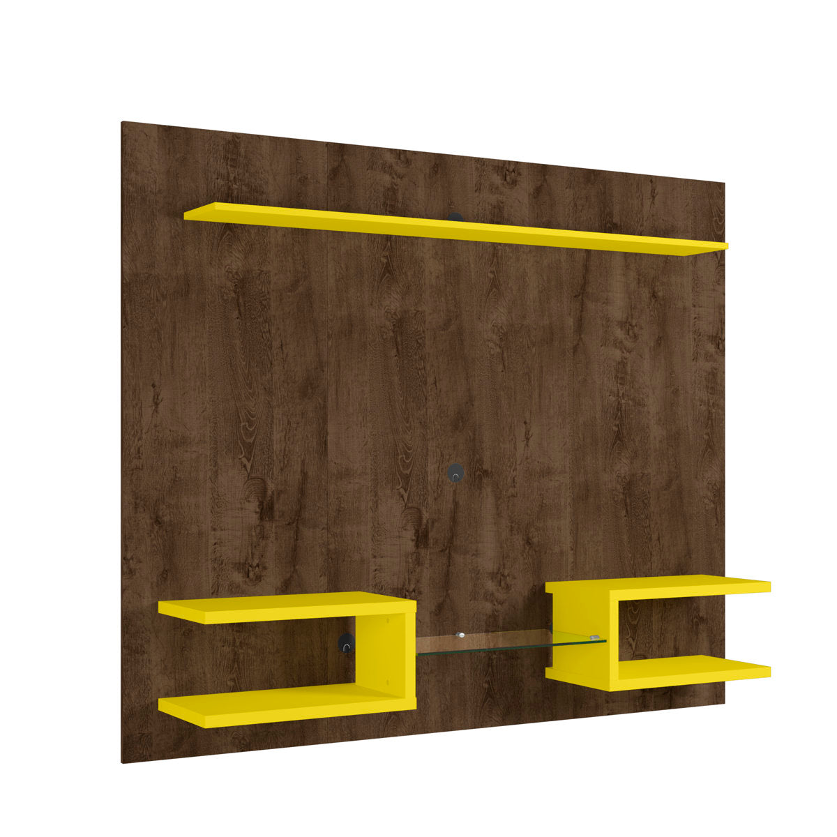 Floating Entertainment Center in Manufactured Wood, Rustic Brown/Yellow