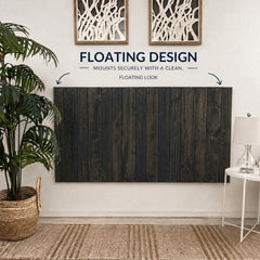 Floating Headboard, King, Solid Wood in Black Barrel