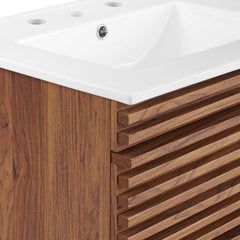 Floating Single Vanity with Integrated Ceramic Sink, Brown Base and White Top