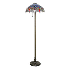 Floor Lamp, 2-Light, Blue Stained Glass Shade with Bronze Metal Base