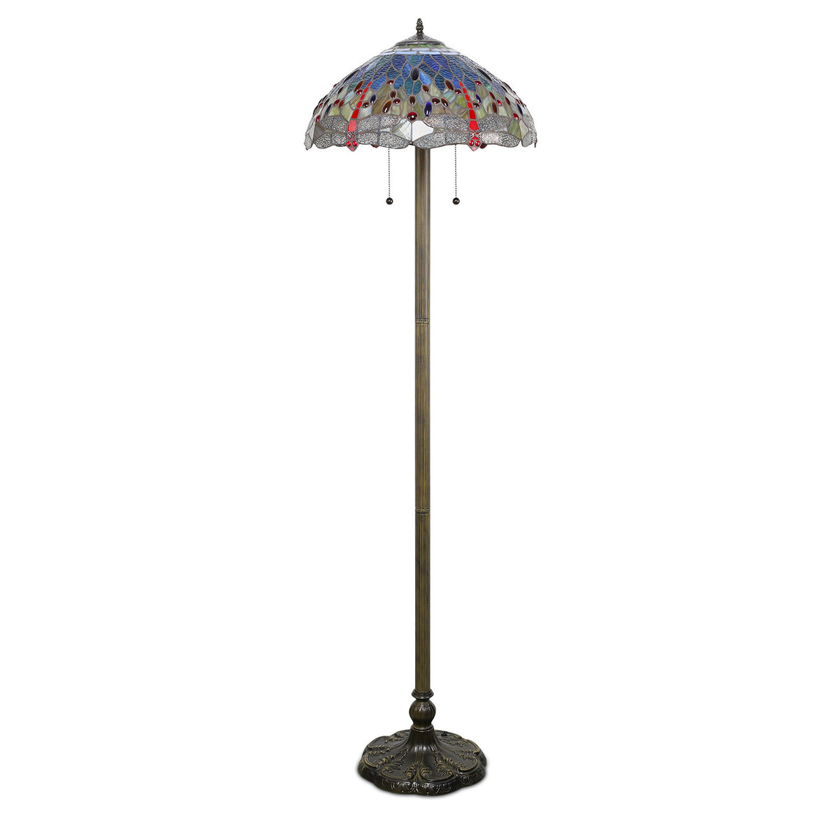 Floor Lamp, 2-Light, Blue Stained Glass Shade with Bronze Metal Base