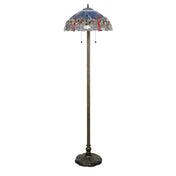 Floor Lamp, 2-Light, Blue Stained Glass Shade with Bronze Metal Base