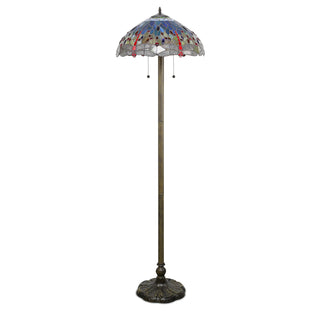 Floor Lamp, 2-Light, Blue Stained Glass Shade with Bronze Metal Base