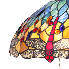 Floor Lamp, 2-Light, Blue Stained Glass Shade with Bronze Metal Base