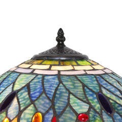 Floor Lamp, 2-Light, Blue Stained Glass Shade with Bronze Metal Base