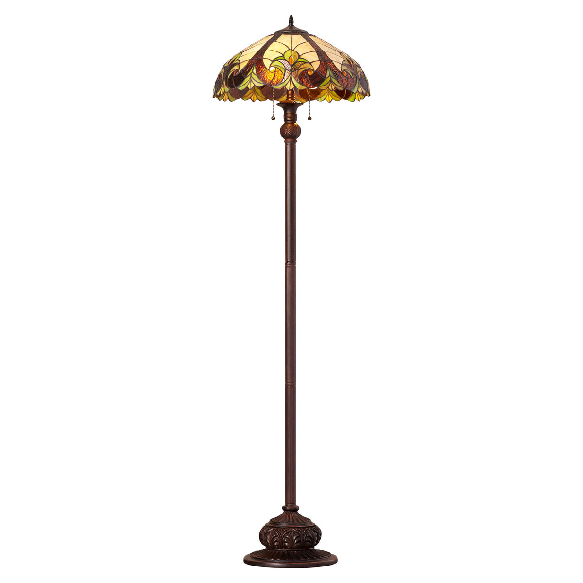 Floor Lamp, 2-Light Stained Glass Shade with Antique Bronze Base