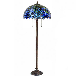 Floor Lamp, 2-Light, Stained Glass Shade with Dark Blue Base