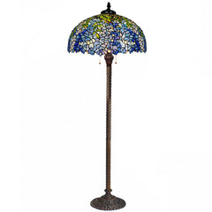 Floor Lamp, 2-Light, Stained Glass Shade with Dark Blue Base