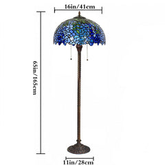 Floor Lamp, 2-Light, Stained Glass Shade with Dark Blue Base