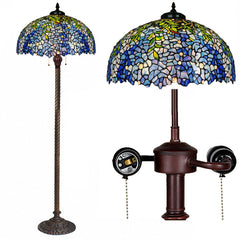 Floor Lamp, 2-Light, Stained Glass Shade with Dark Blue Base