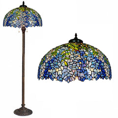 Floor Lamp, 2-Light, Stained Glass Shade with Dark Blue Base