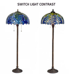 Floor Lamp, 2-Light, Stained Glass Shade with Dark Blue Base