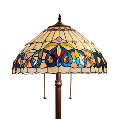 Floor Lamp, 2-Light, Stained Glass Shade with Dark Brown Base