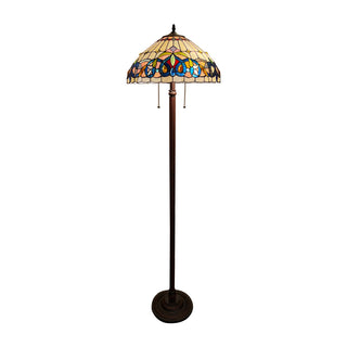 Floor Lamp, 2-Light, Stained Glass Shade with Dark Brown Base