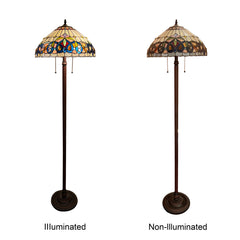 Floor Lamp, 2-Light, Stained Glass Shade with Dark Brown Base