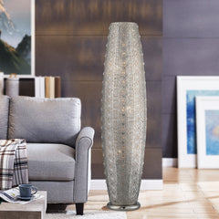 Floor Lamp, 3-Light Column, Polished Silver with Crystal Shade