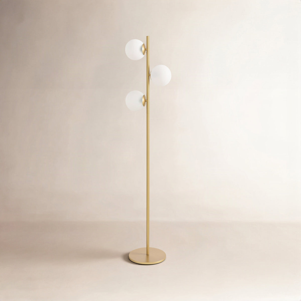 Floor Lamp, 3-Light, Gold Metal Base with White Glass Shade