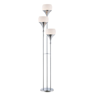 Floor Lamp, 3-Light Metal in Polished Chrome with White Frosted Glass Shade