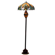 Floor Lamp, 3-Light, Multicolor Blue Stained Glass Shade with Bronze Base
