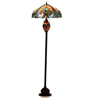 Floor Lamp, 3-Light, Multicolor Blue Stained Glass Shade with Bronze Base