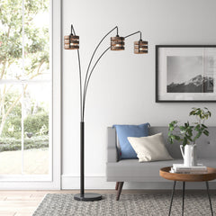 Floor Lamp, 3-Light, Steel with Drum Shades