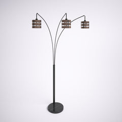 Floor Lamp, 3-Light, Steel with Drum Shades