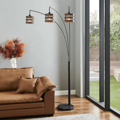 Floor Lamp, 3-Light, Steel with Drum Shades