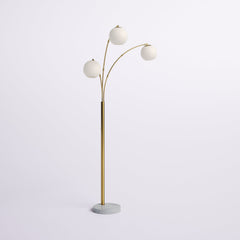 Floor Lamp, 3-Light Tree Style, Gold Metal with White Marble Base