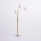 Floor Lamp, 3-Light Tree Style, Gold Metal with White Marble Base